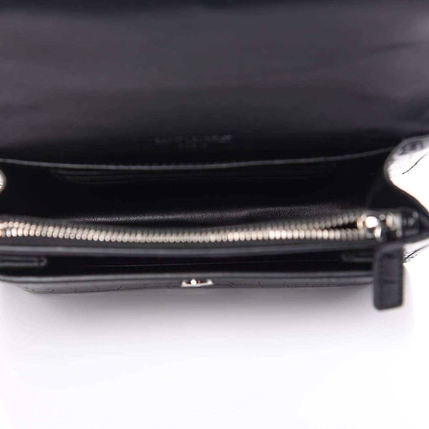Calfskin Crocodile Embossed Monogram Sunset Chain Wallet Black