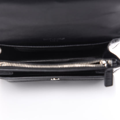 Saint Laurent Calfskin Crocodile Embossed Monogram Sunset Chain Wallet Black 5 of 10