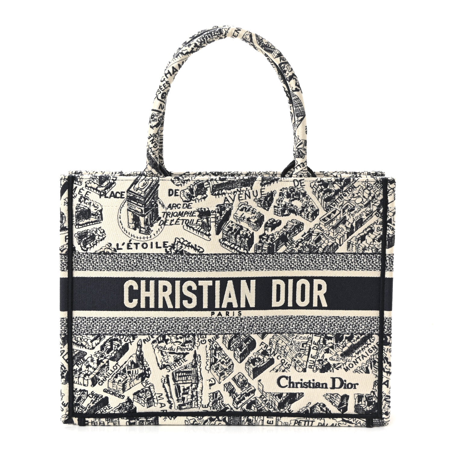 Christian Dior Canvas Embroidered Medium Plan De Paris Book Tote White Blue 1 of 10