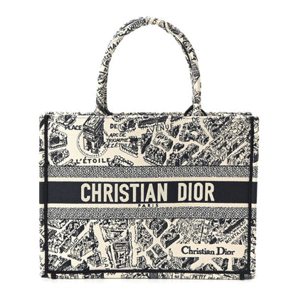 Christian Dior Canvas Embroidered Medium Plan De Paris Book Tote White Blue 1 of 10