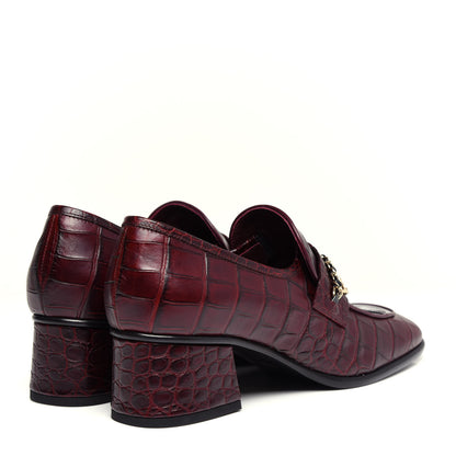 Chanel Crocodile Embossed Calfskin CC Chain Mocassin Loafers 38.5 Burgundy Black 4 of 12