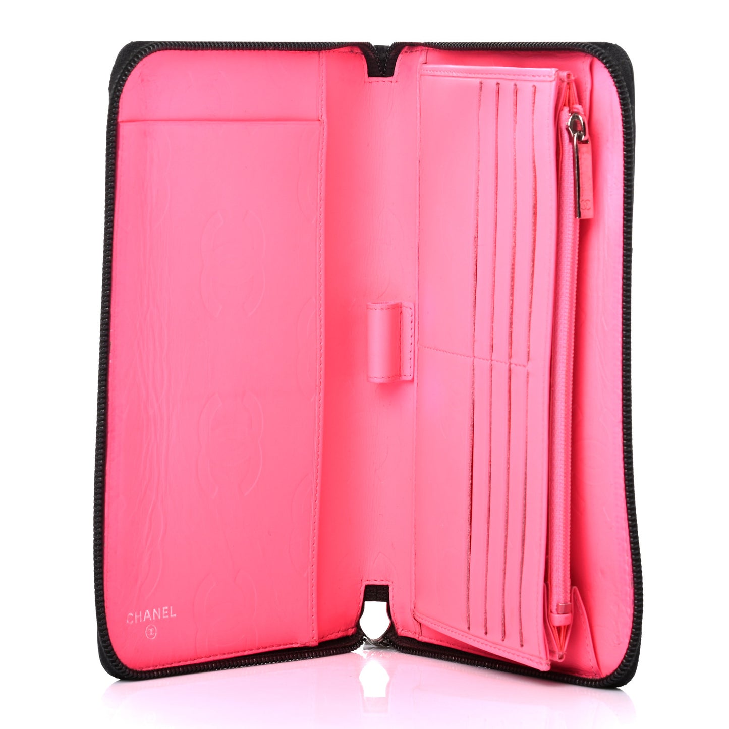 Calfskin Quilted Cambon Zip Around Organizer Wallet Black