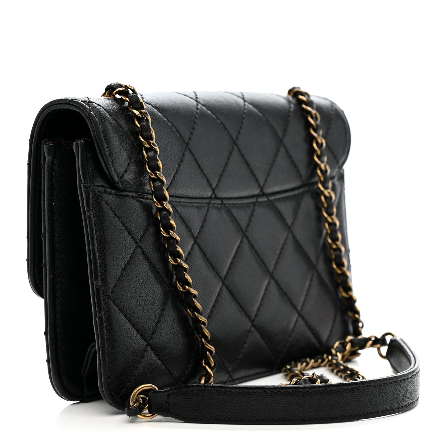 Sheepskin Quilted Mini Beauty Lock Flap Black