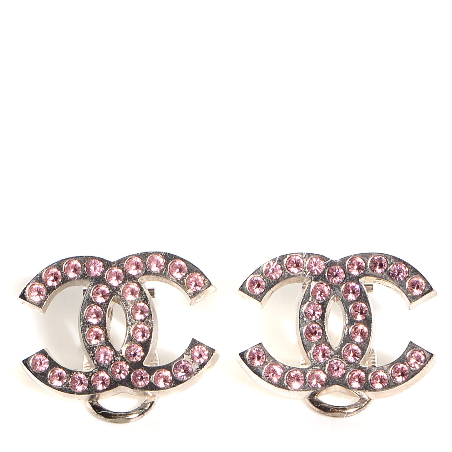 Crystal CC Logo Clip On Earrings Pink