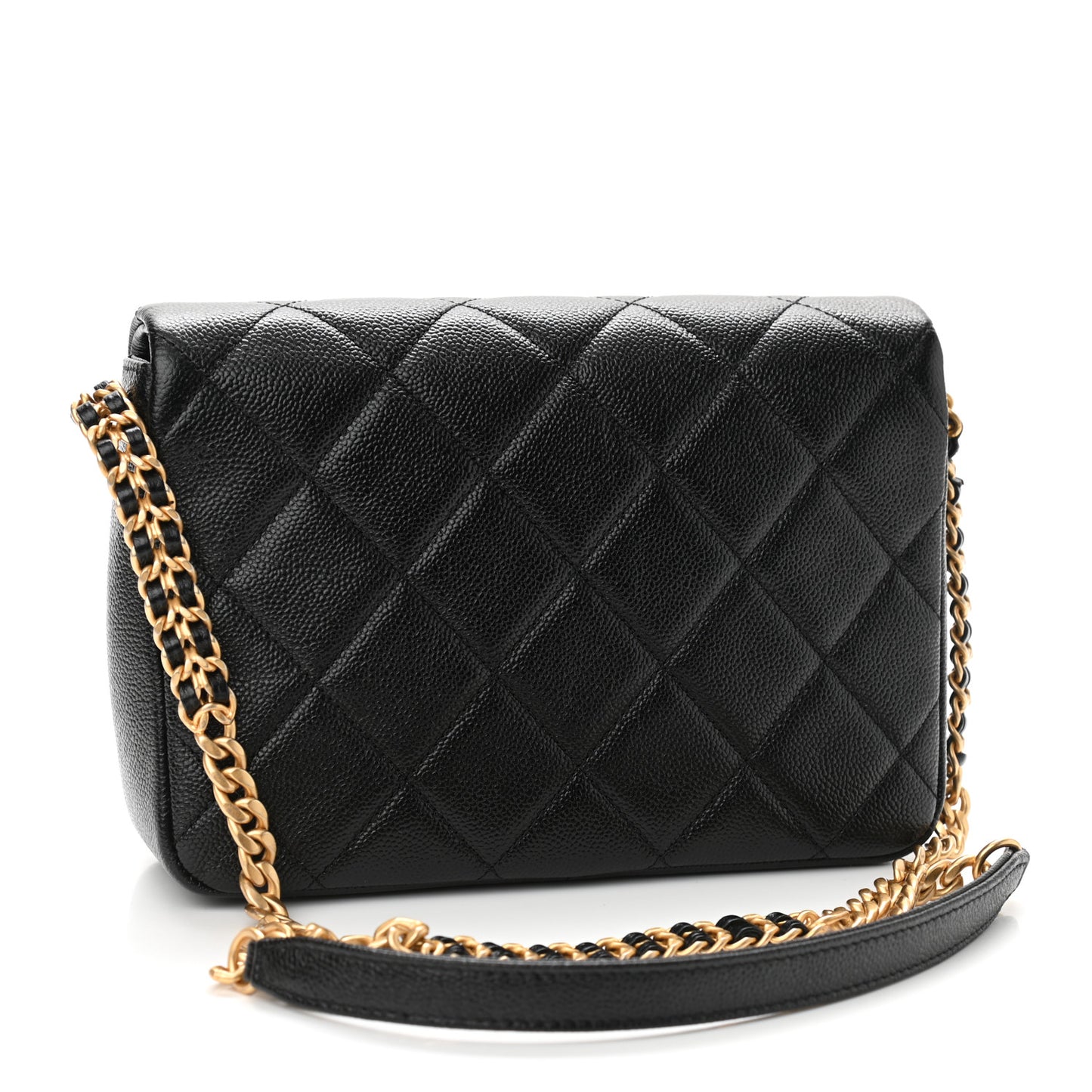 Shiny Caviar Quilted Small Chain Melody Flap Black