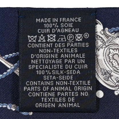 Hermes Silk Metallic Agneau Les Cles A Pois Fringed Twilly Bleu Marine Gris Argent Multicolor 3 of 4