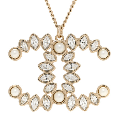 Chanel Pearl Crystal CC Pendant Necklace Gold 4 of 6