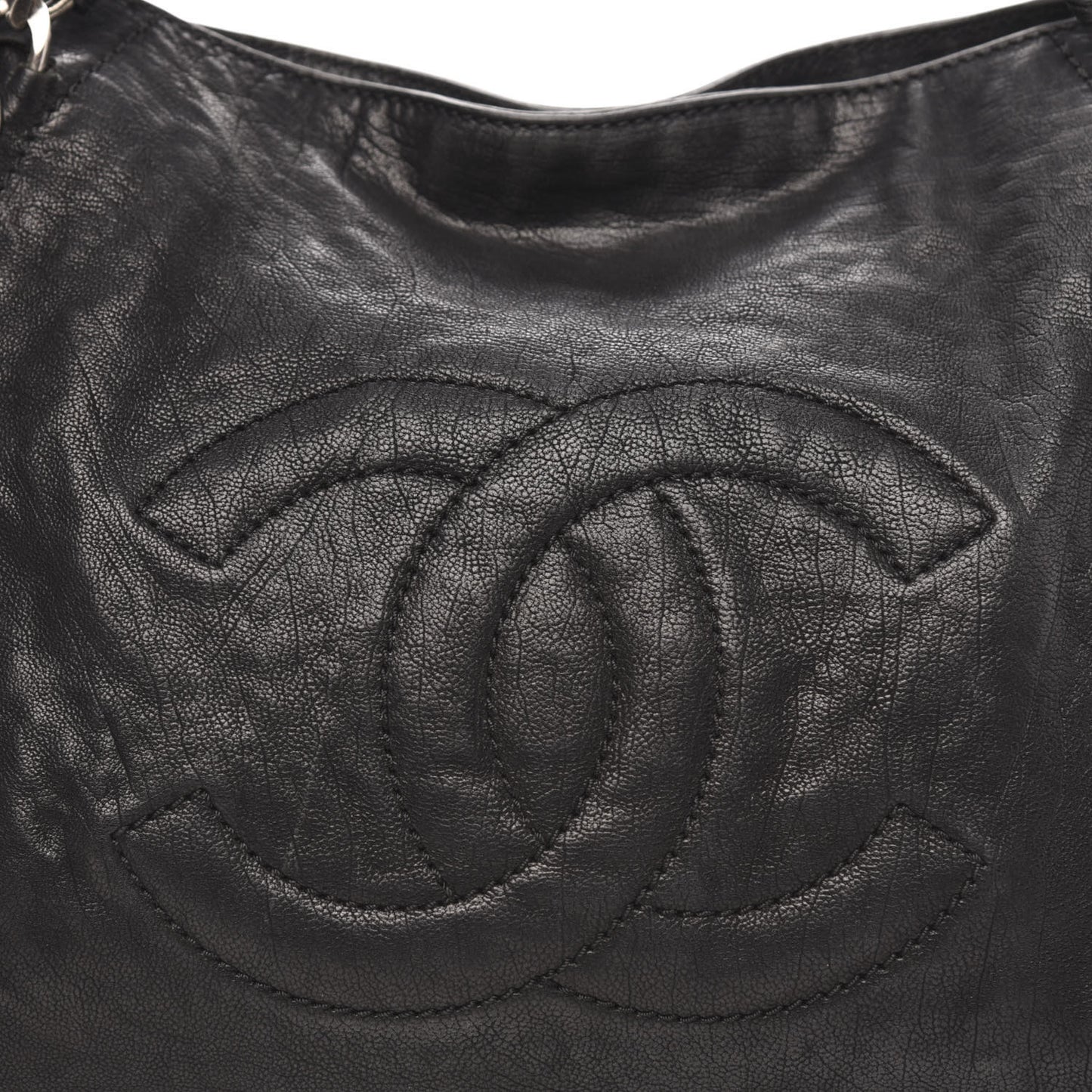 Glazed Calfskin East West Modern Chain Tote Black