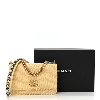 Chanel Wool Tweed Quilted Chanel 19 Wallet On Chain WOC Yellow 11 of 11