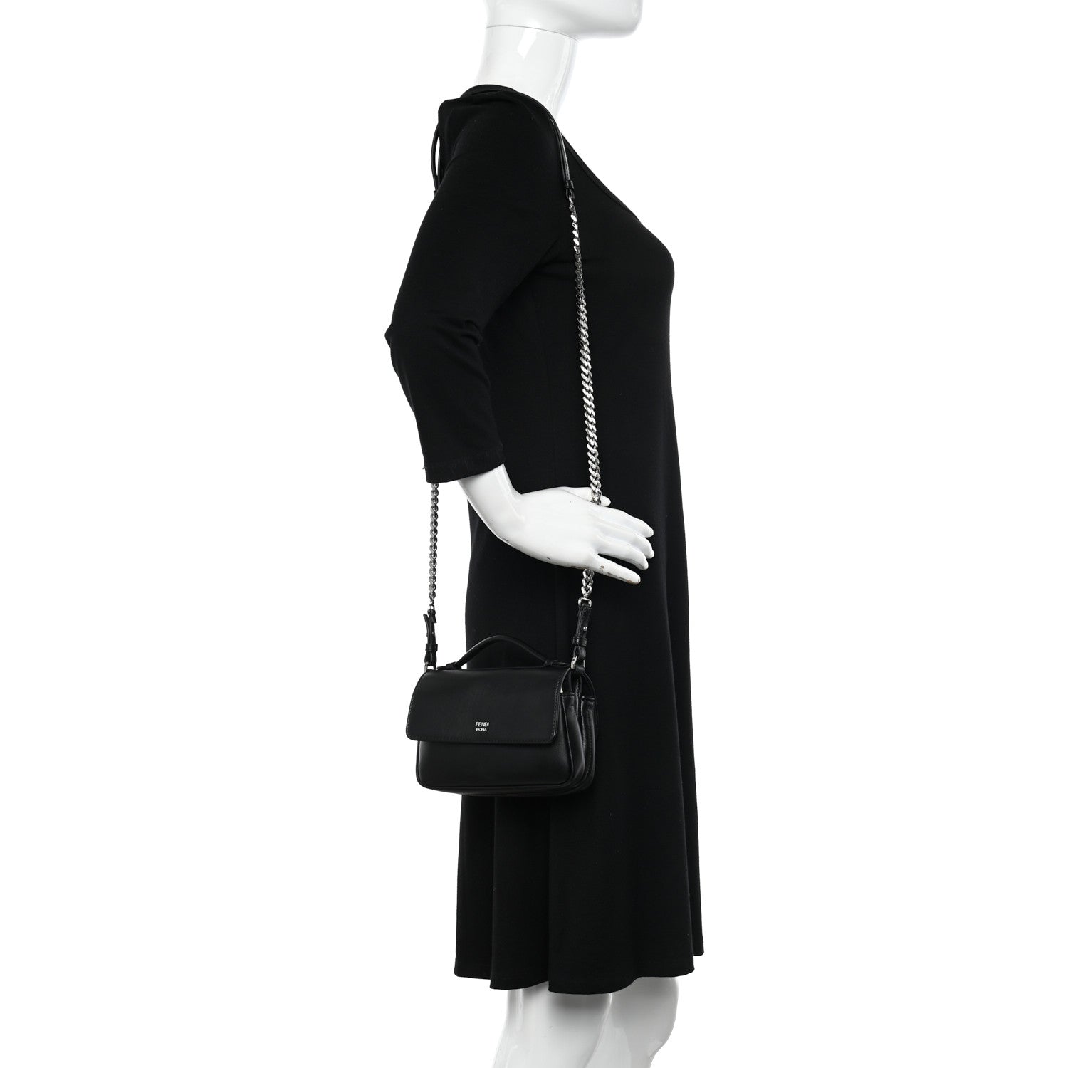 Fendi Shiny Nappa Trapuntata Micro Double Baguette Black 2 of 11
