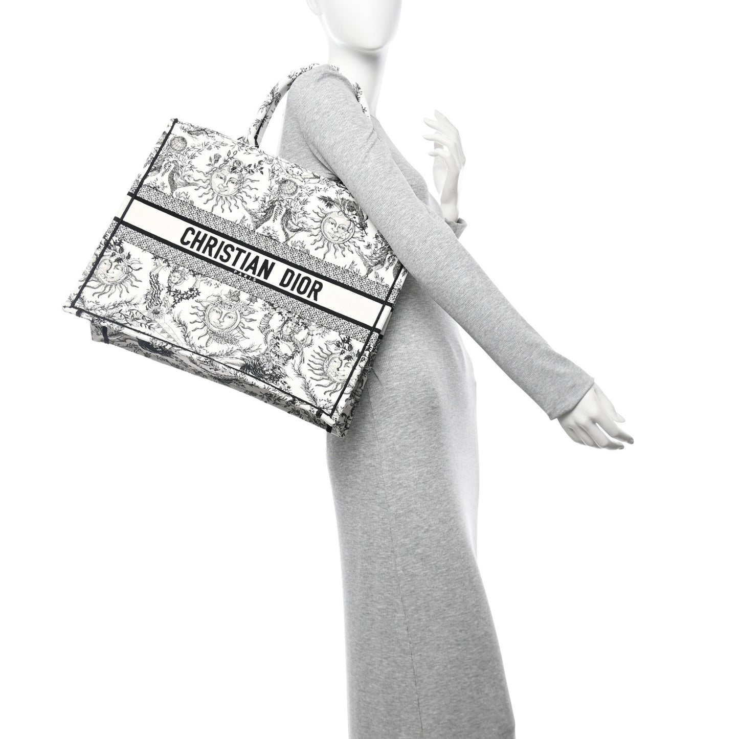 Canvas Embroidered Large Toile De Jouy Soleil Book Tote Black White