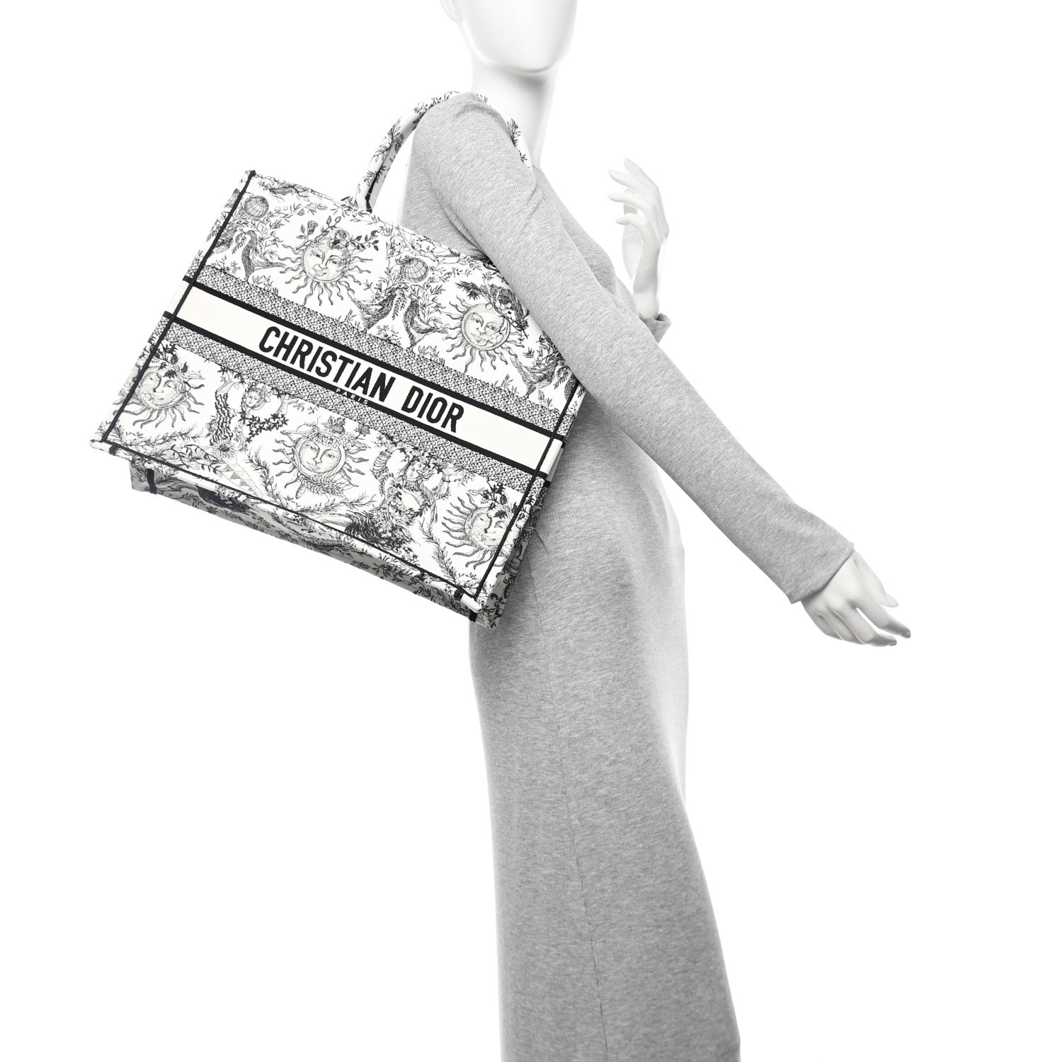 Christian Dior Canvas Embroidered Large Toile De Jouy Soleil Book Tote Black White 2 of 10