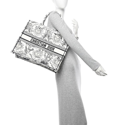 Christian Dior Canvas Embroidered Large Toile De Jouy Soleil Book Tote Black White 2 of 10