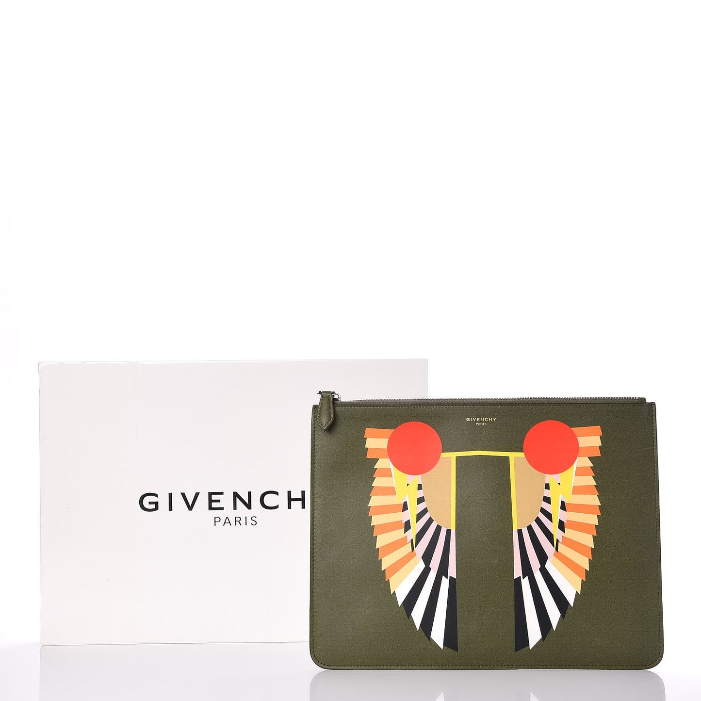 Calfskin Egyptian Print Zip Pouch Olive