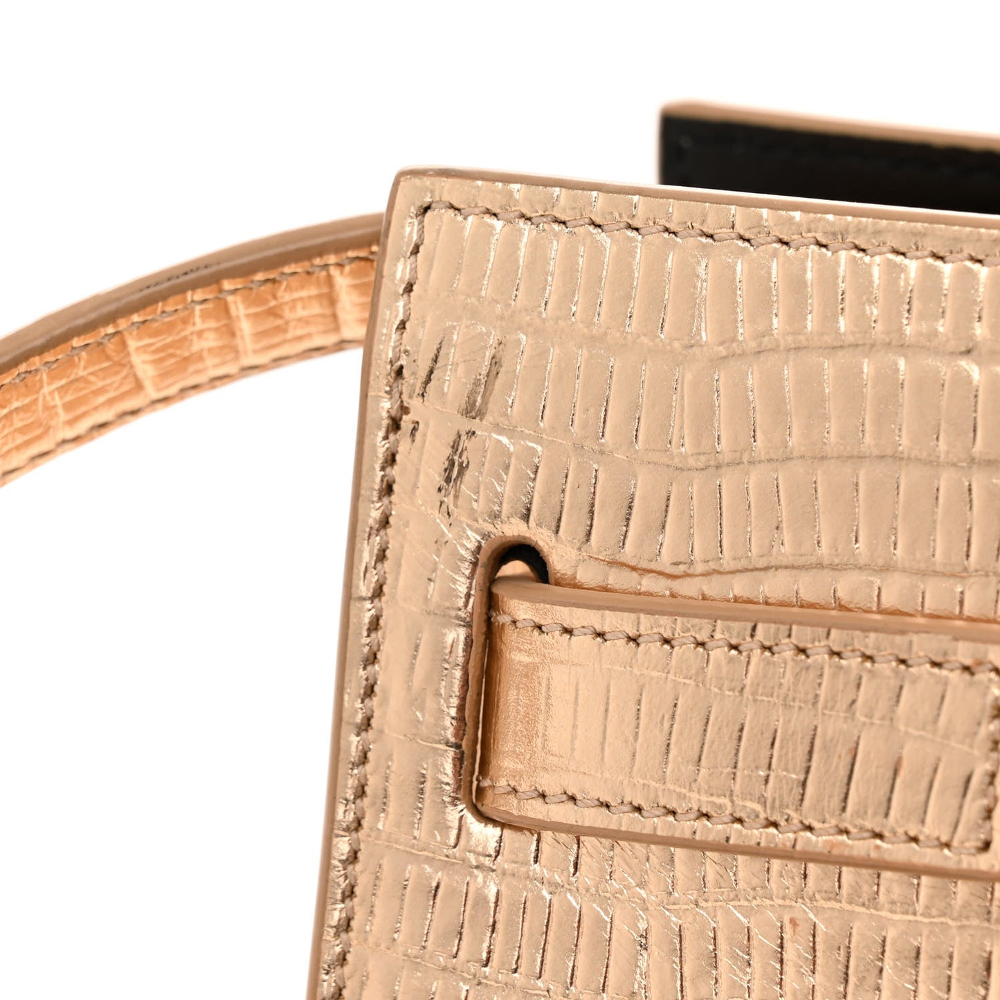 Metallic Calfskin Lizard Embossed Nano Sac De Jour Gold