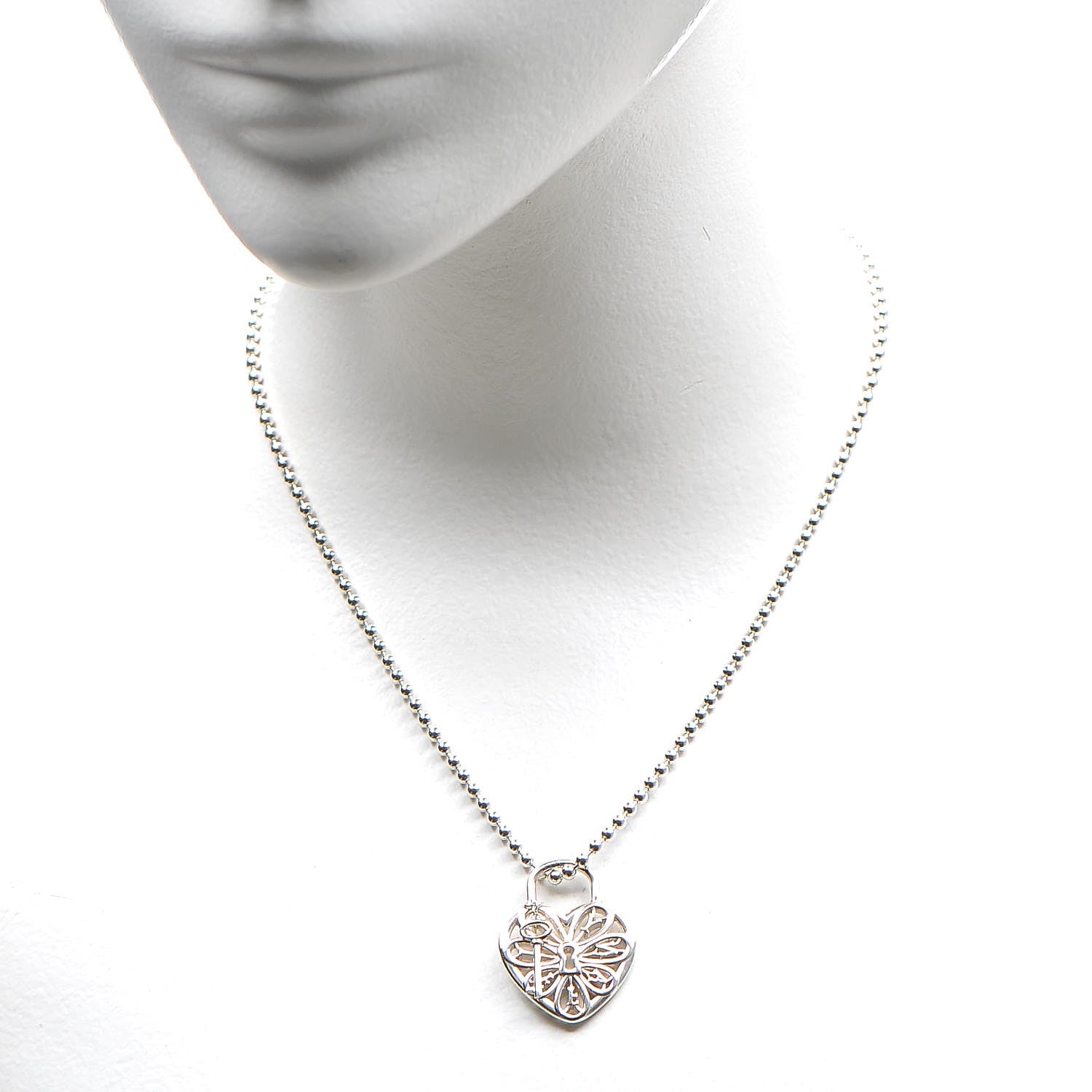 Tiffany Sterling Silver Filigree Heart Key Pendant Necklace 2 of 5