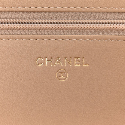 Chanel Caviar Quilted CC Filigree Wallet On Chain WOC Beige Black 6 of 12
