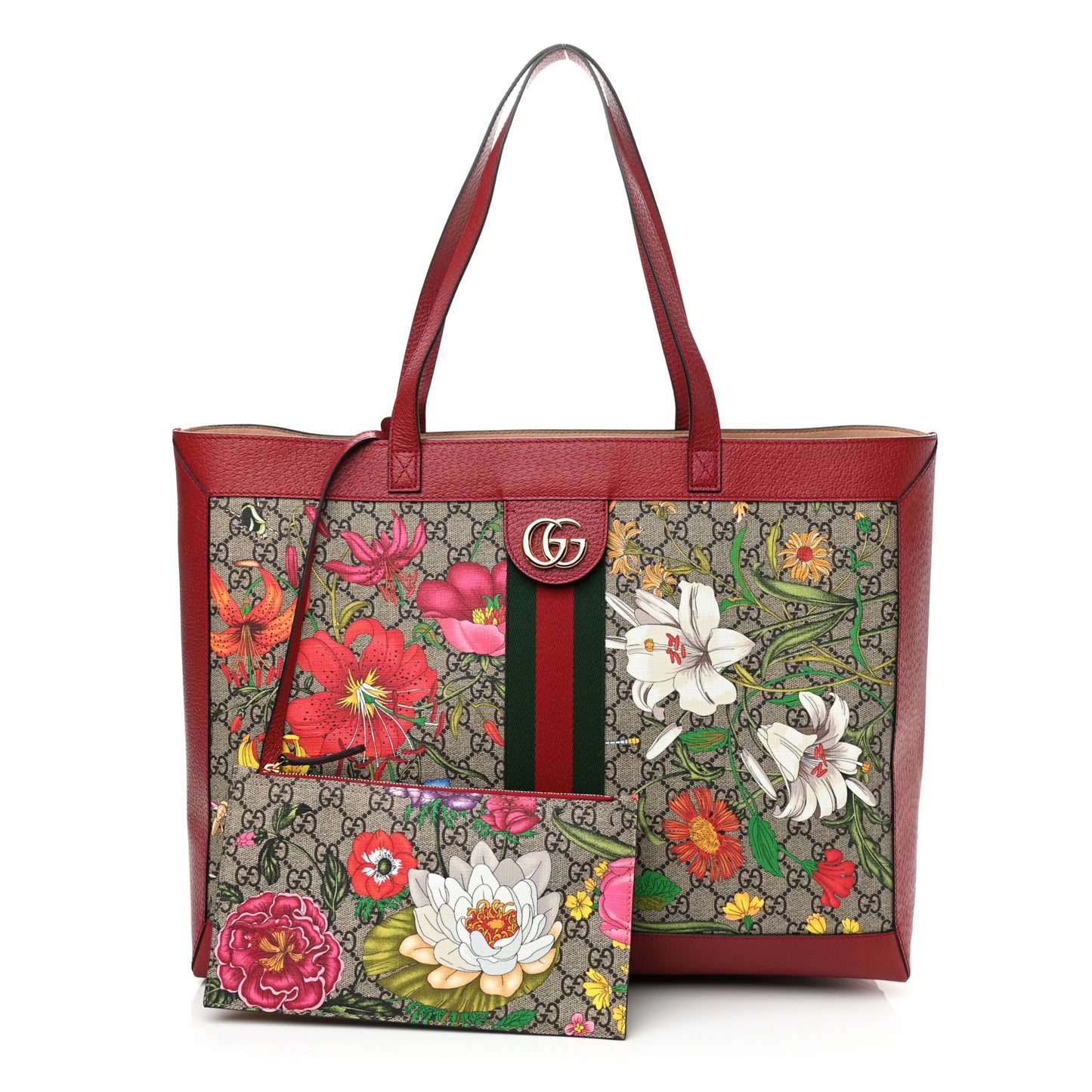 GG Supreme Monogram Flora Web Large Ophidia Tote Red