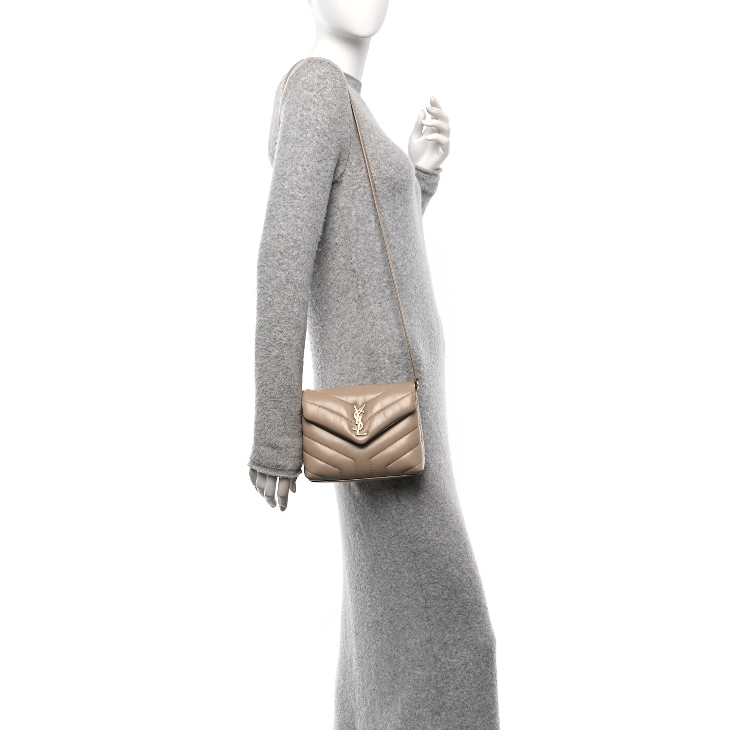 Saint Laurent Calfskin Y Quilted Monogram Toy Loulou Crossbody Bag Dark Beige 2 of 10