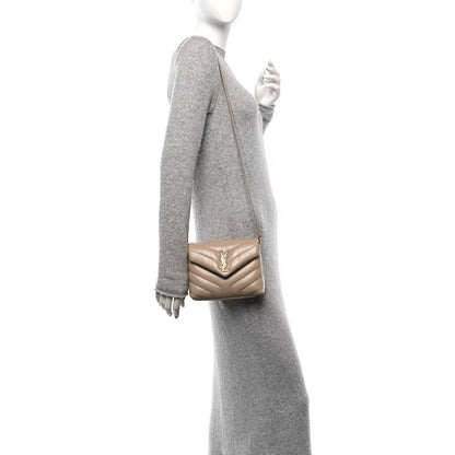 Saint Laurent Calfskin Y Quilted Monogram Toy Loulou Crossbody Bag Dark Beige 2 of 10