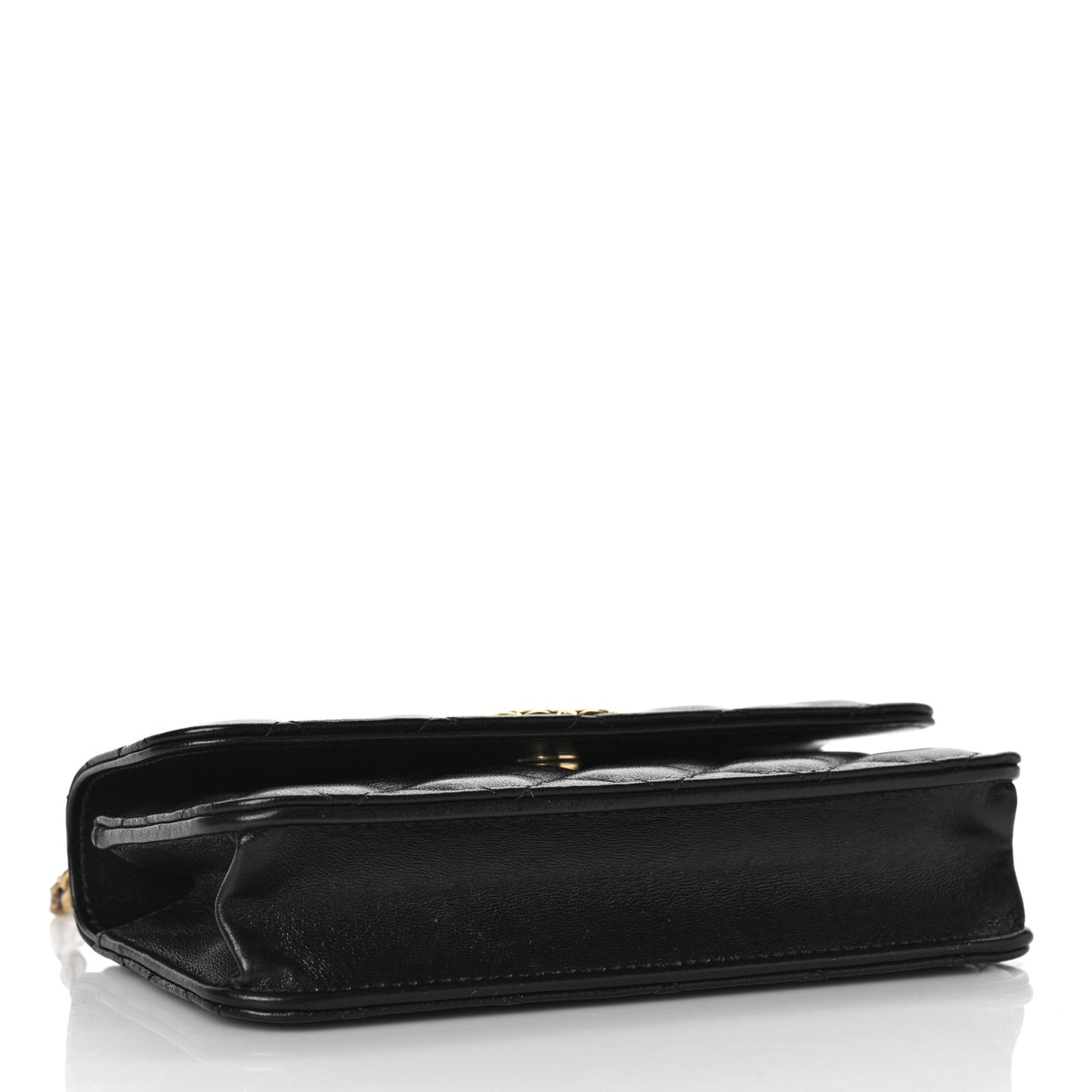 Lambskin Quilted Dynasty Flap Phone Holder With Chain Black