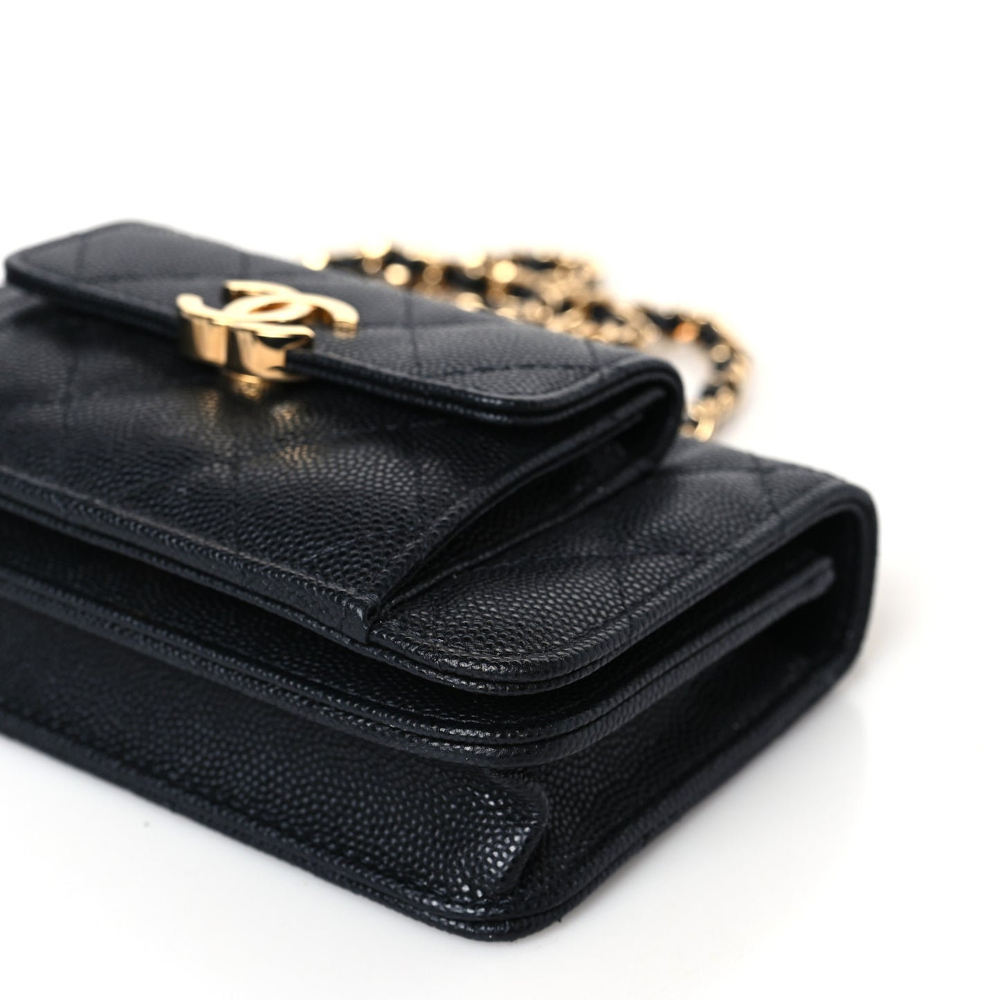 Caviar Quilted Pocket Twins Clutch With Chain Black
