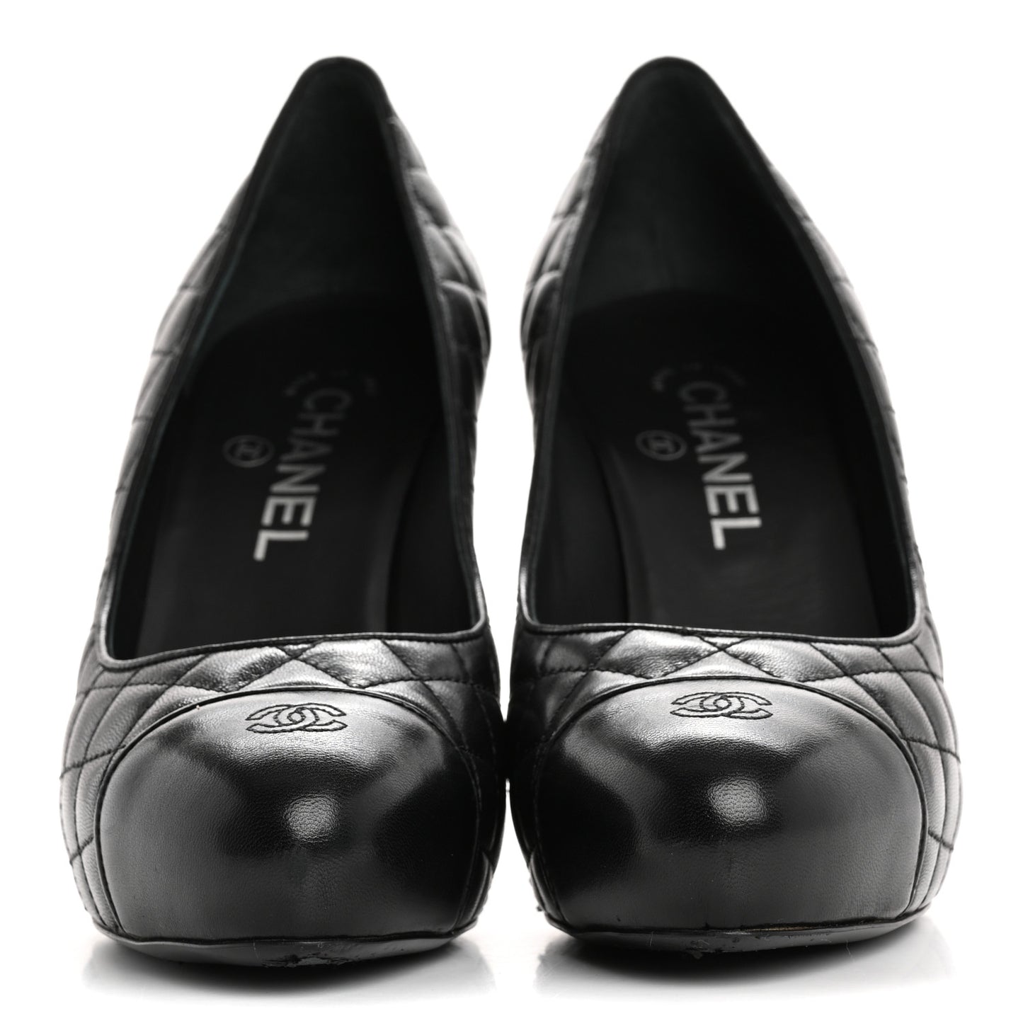 Lambskin Quilted Cap Toe Pumps 37.5 Black