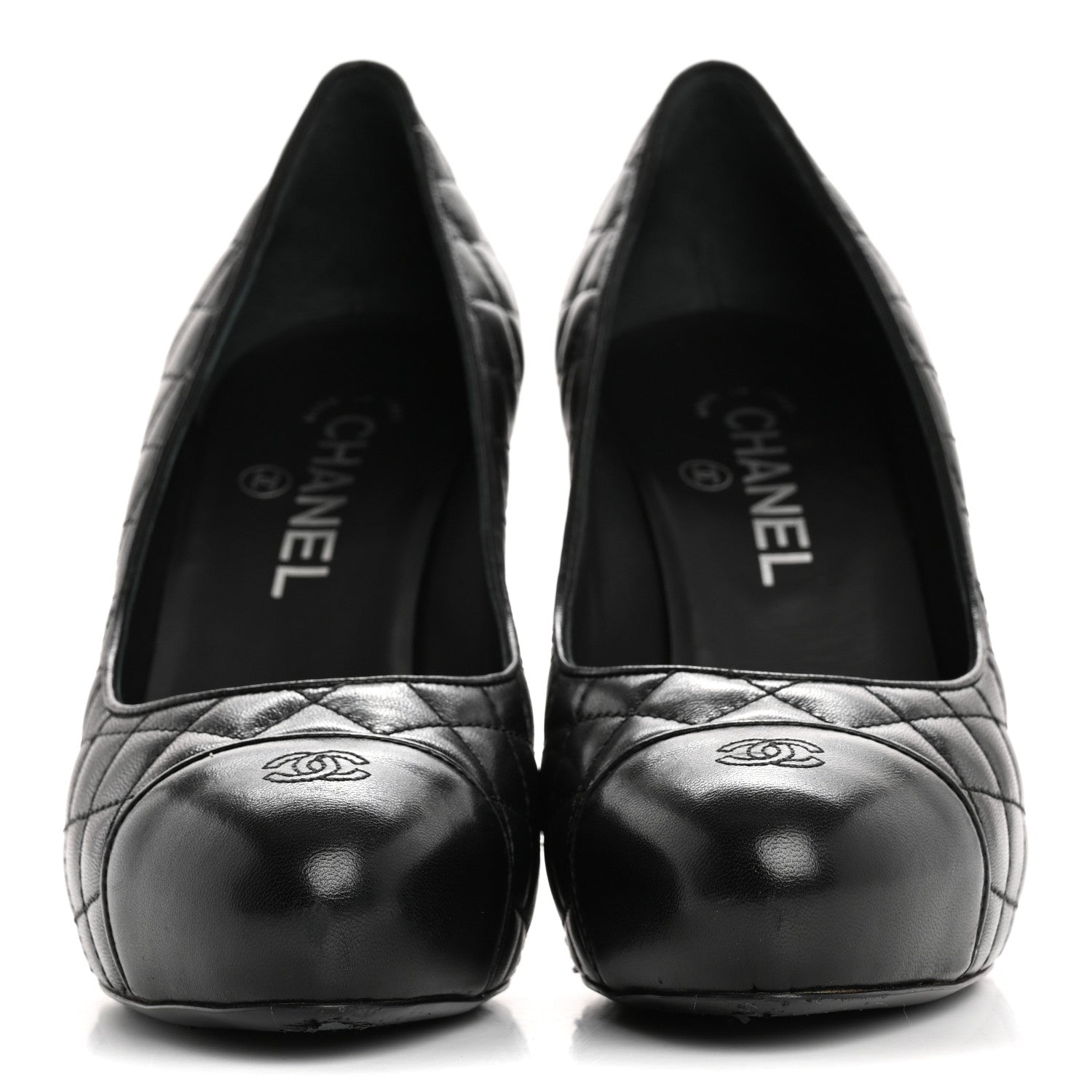 Chanel Lambskin Quilted Cap Toe Pumps 37.5 Black 3 of 10