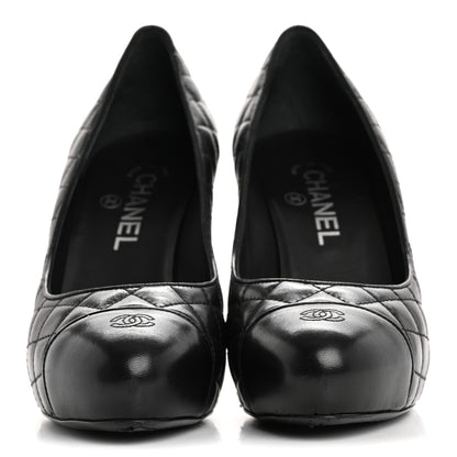 Chanel Lambskin Quilted Cap Toe Pumps 37.5 Black 3 of 10