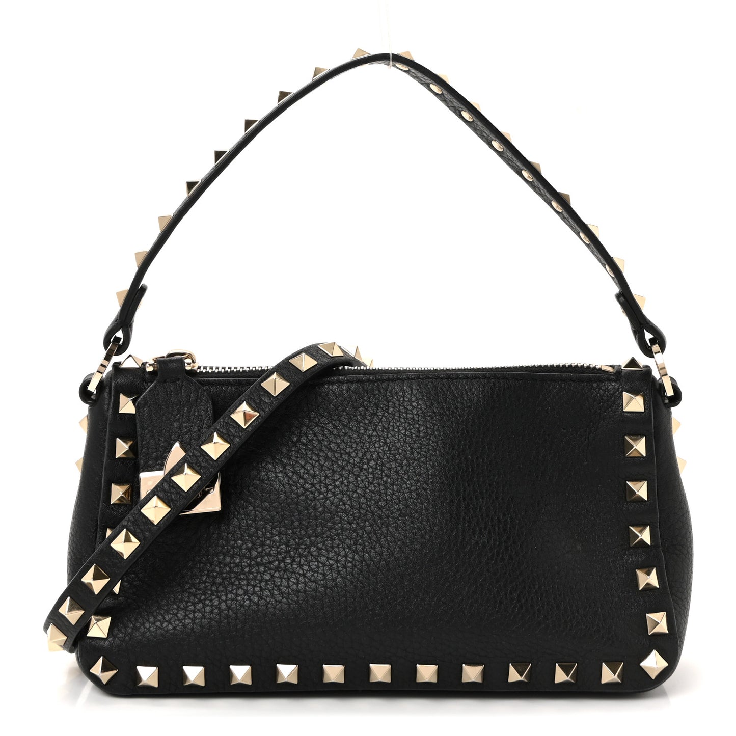 Pebbled Calfskin Small Rockstud Flip Lock Shoulder Bag Black