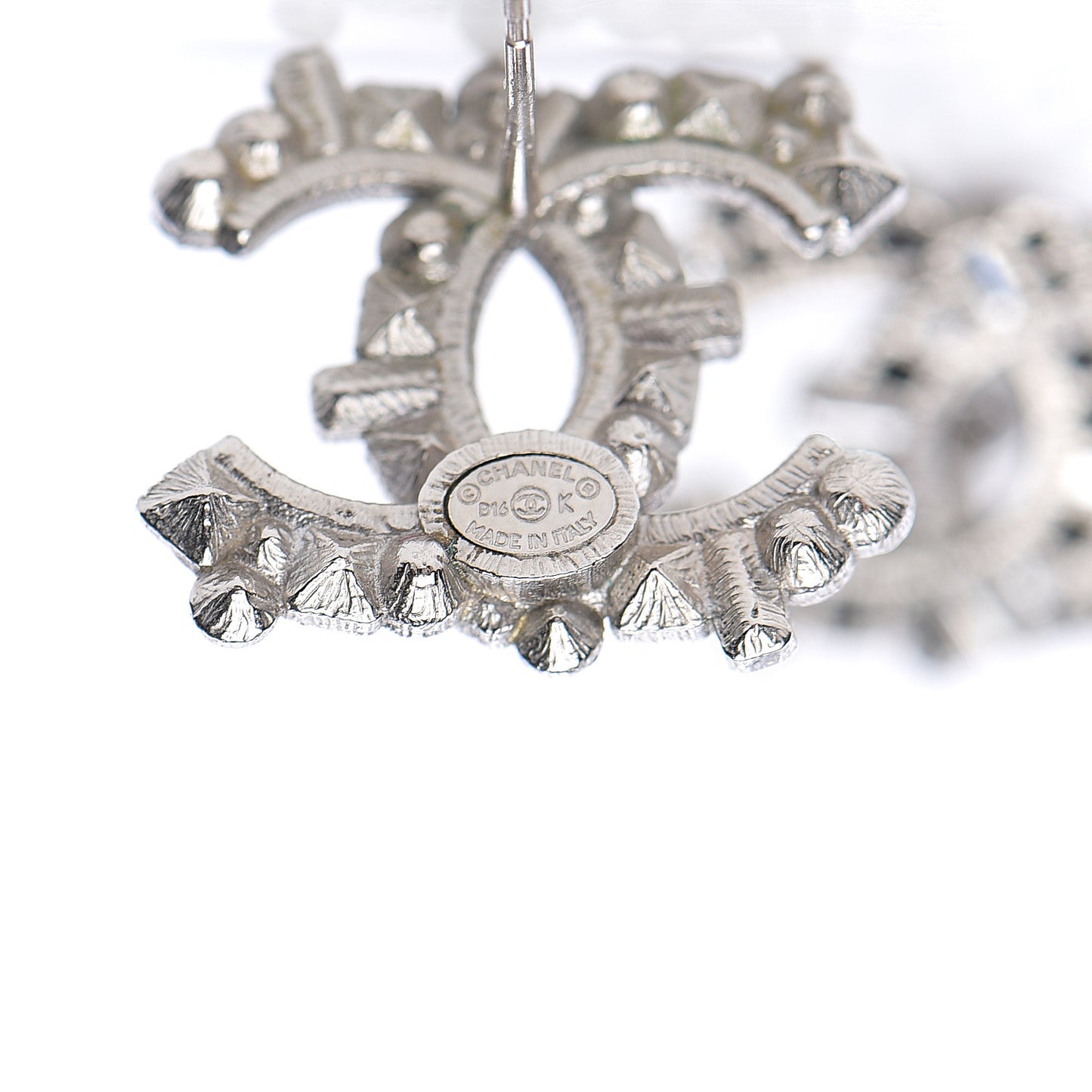 Baguette Crystal CC Earrings Silver Black