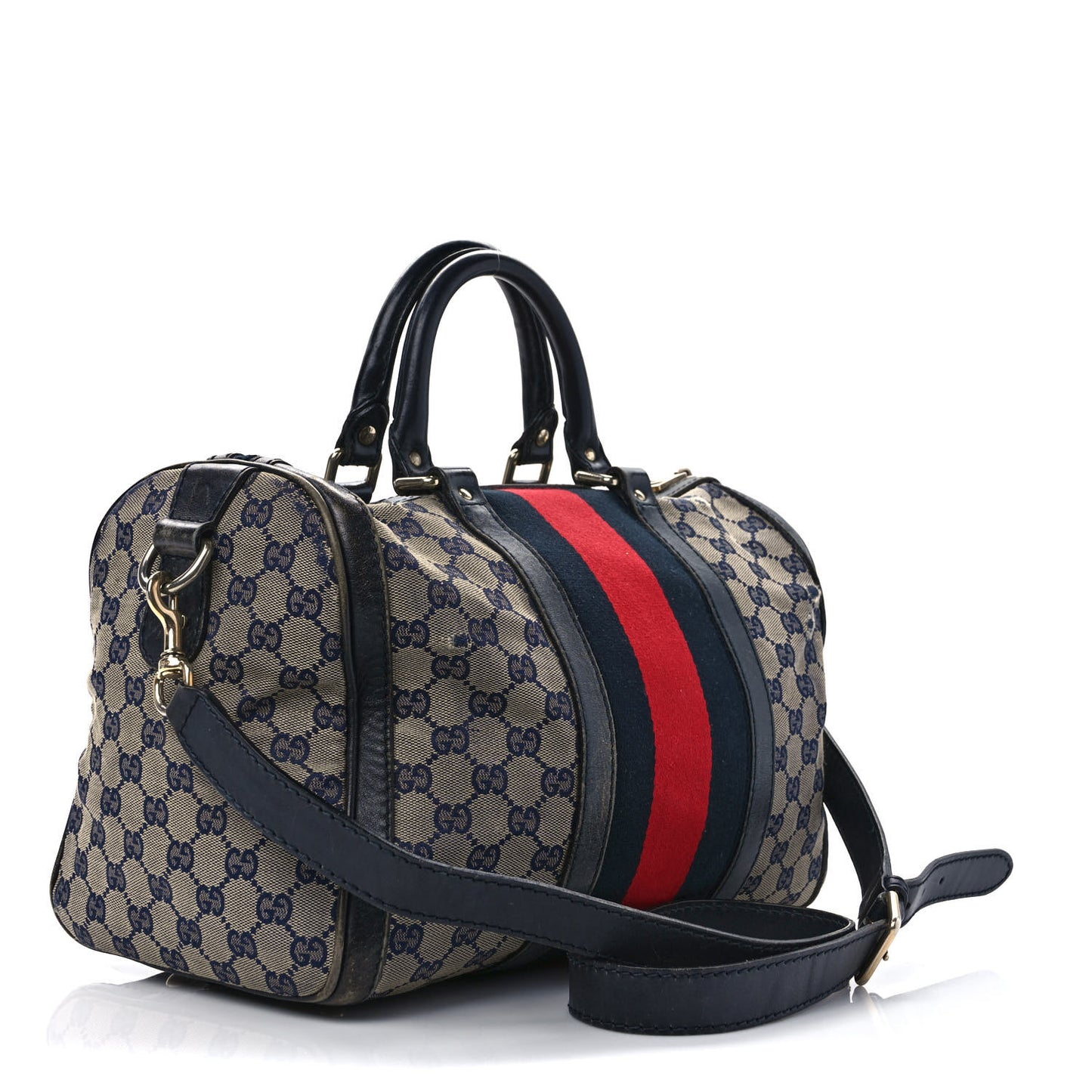 Monogram Selleria Calfskin Vintage Web Medium Boston Beige Blue
