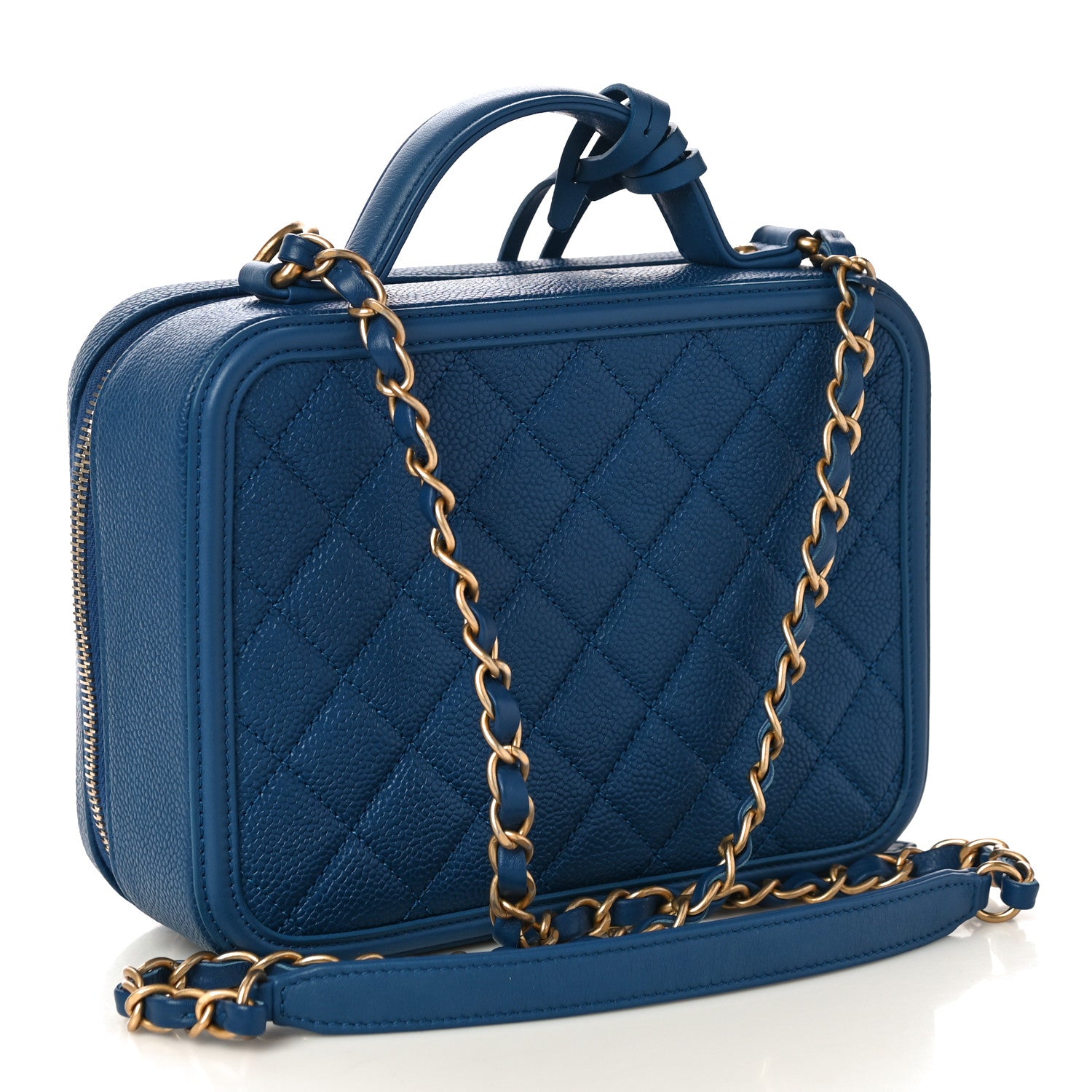 Chanel Caviar Quilted Medium CC Filigree Vanity Case Dark Blue 3 of 10