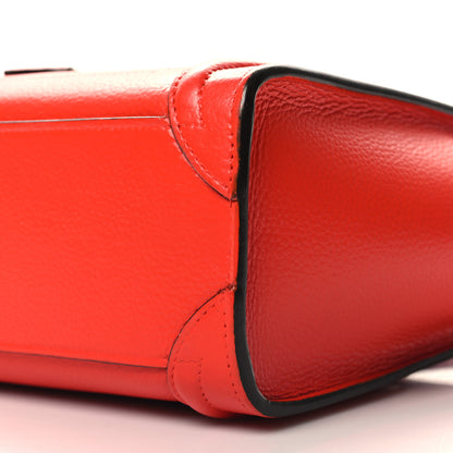 Celine Drummed Calfskin Nano Luggage Vermillion 9 of 9