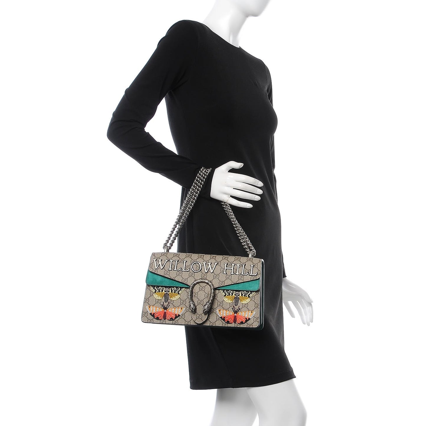 GG Supreme Monogram Willow Hill Embroidered Small Dionysus Shoulder Bag Emerald