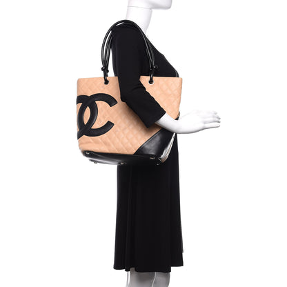 Chanel Calfskin Quilted Large Cambon Tote Beige Black 2 of 15