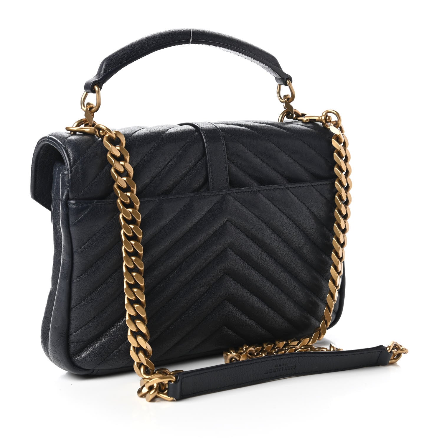 Saint Laurent Sheepskin Matelasse Chevron Monogram Medium College Bag Deep Marine 3 of 10