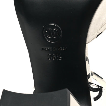Chanel Printed Lambskin CC Sandals 39.5 White Black 7 of 9