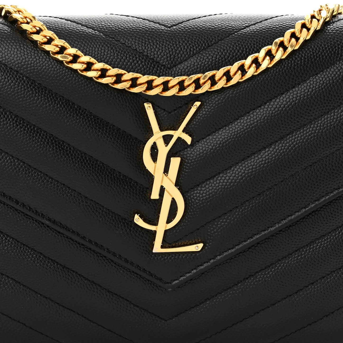 Grain De Poudre Matelasse Chevron Monogram Chain Wallet Black