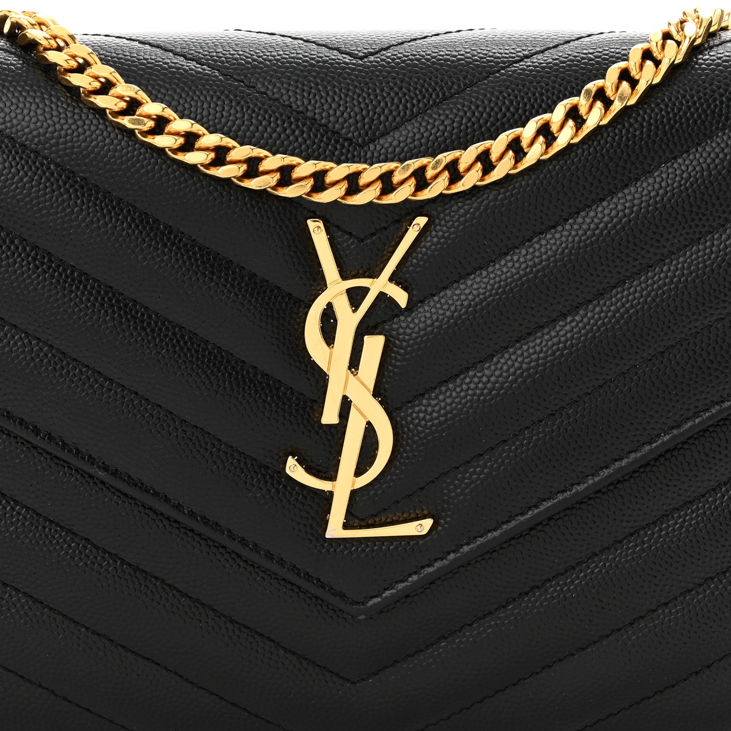 Saint Laurent Grain De Poudre Matelasse Chevron Monogram Chain Wallet Black 8 of 11