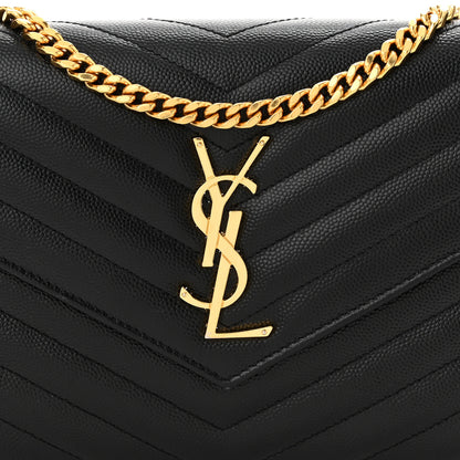 Saint Laurent Grain De Poudre Matelasse Chevron Monogram Chain Wallet Black 8 of 11