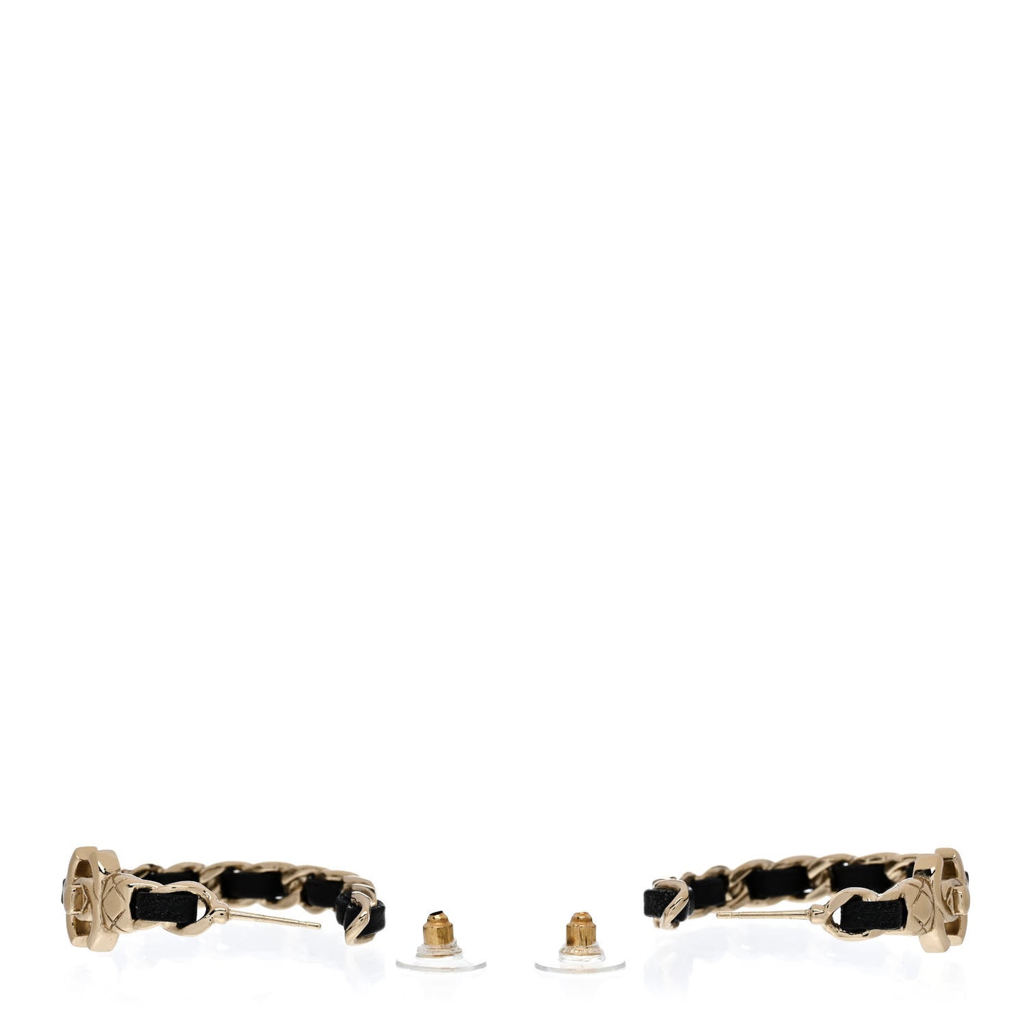Metal Lambskin Quilted CC Turnlock Chain Hoop Earrings Gold Black