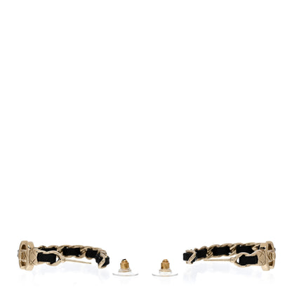 Chanel Metal Lambskin Quilted CC Turnlock Chain Hoop Earrings Gold Black 3 of 4