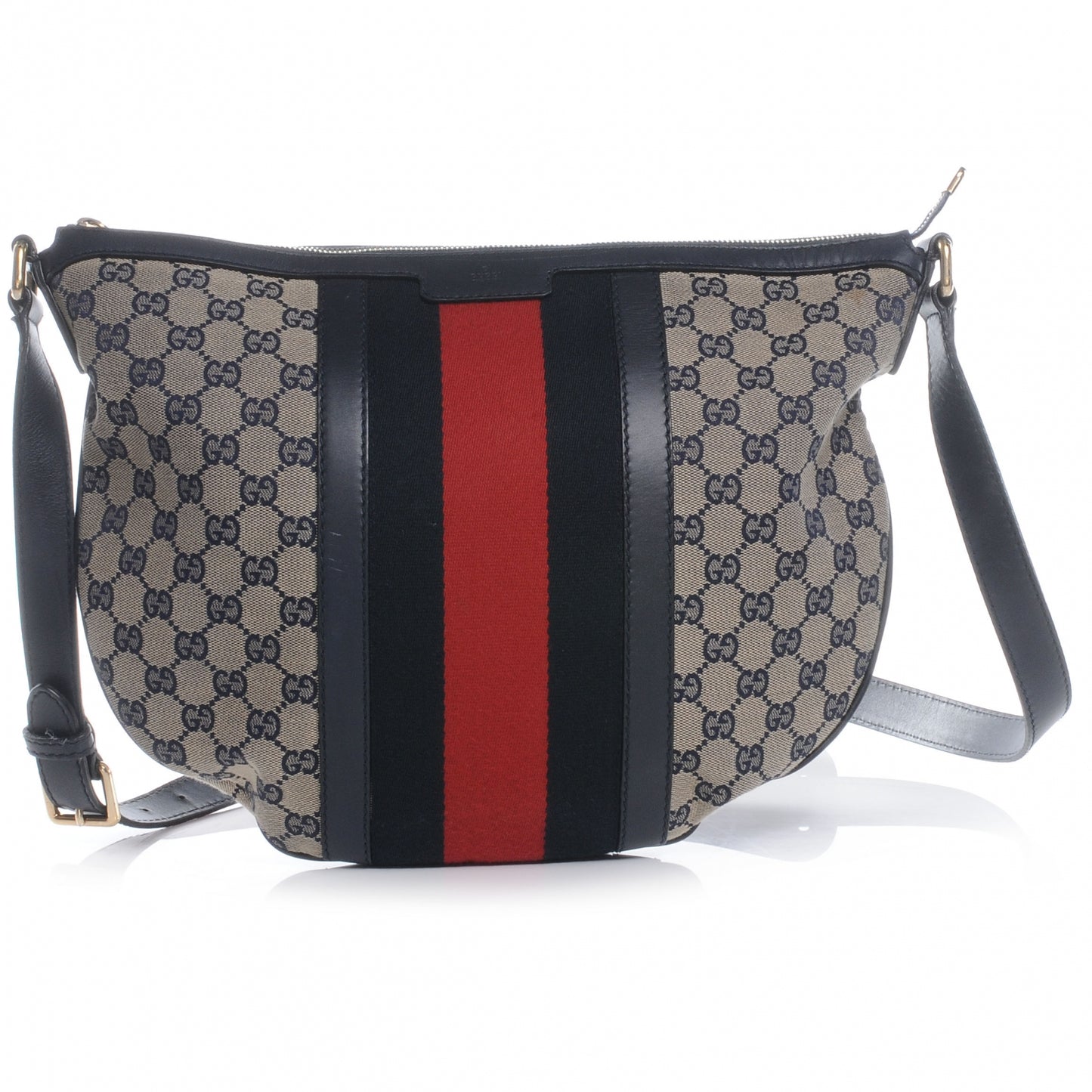 Monogram Vintage Web Medium Half Moon Hobo Navy