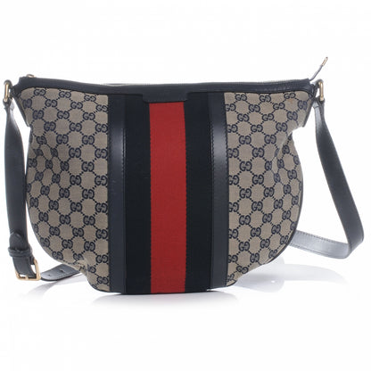 Gucci Monogram Vintage Web Medium Half Moon Hobo Navy 1 of 9