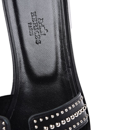 Hermes Calfskin Studded Oran Sandals 38.5 Black 9 of 10