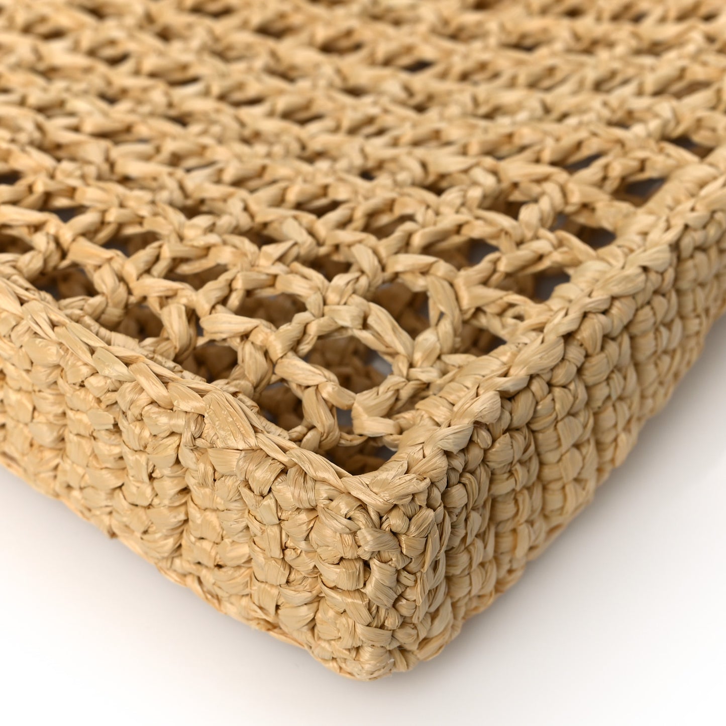 Yarn Raffia Effect Crochet Logo Embroidered Tote Bag Naturale