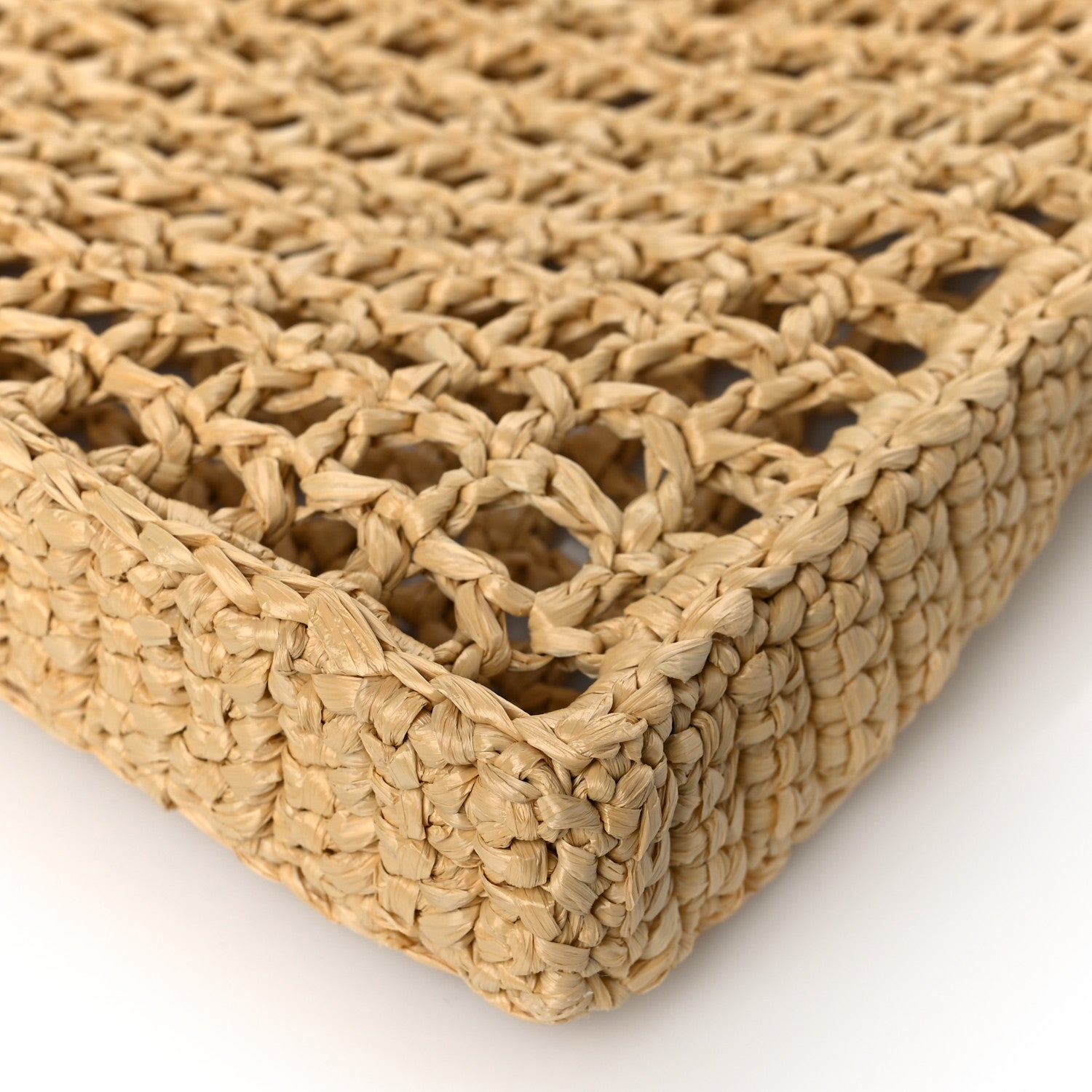 Prada Yarn Raffia Effect Crochet Logo Embroidered Tote Bag Naturale 9 of 9