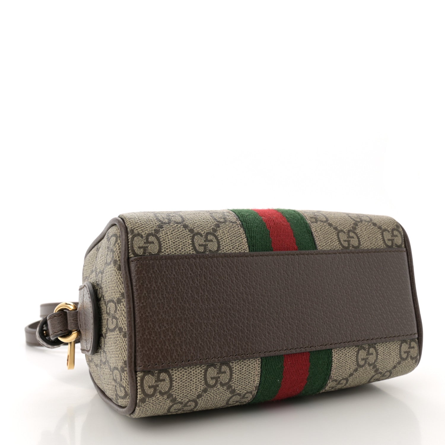 Gucci GG Supreme Monogram Textured Dollar Calfskin Web Super Mini Ophidia Top Handle Bowler Bag Beige Ebony New Acero 4 of 11