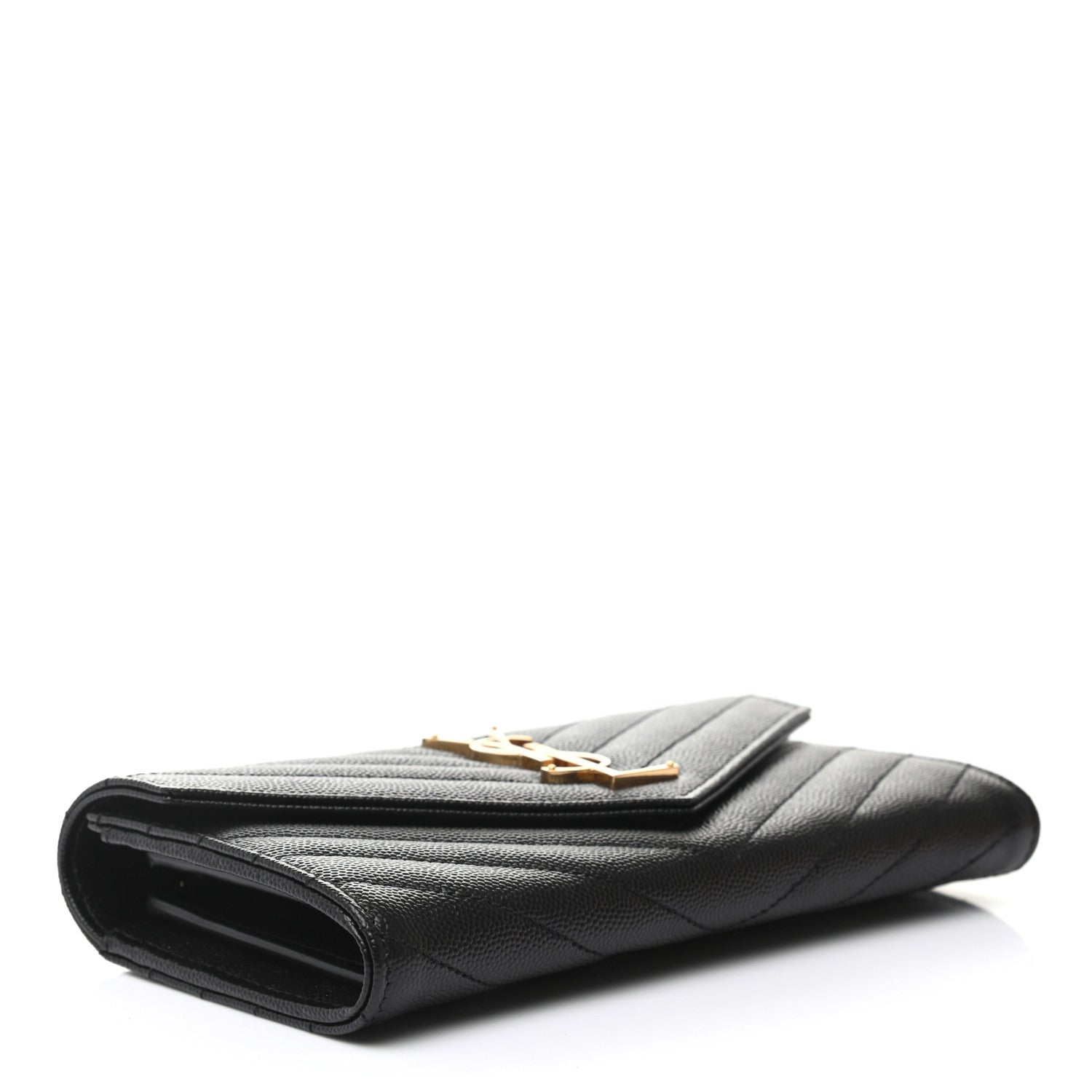 Saint Laurent Grain De Poudre Matelasse Chevron Monogram Flap Wallet Black 4 of 8